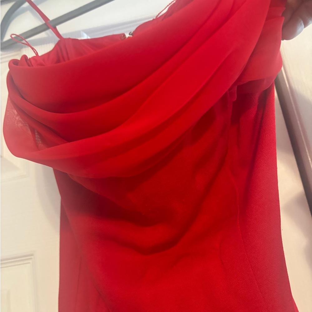 PROM SEASON! Elegant Red Draped Dress w/optional sheer wrap
